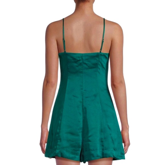 ENDLESS ROSE GREEN SATIN BUTTON FRONT ROMPER - Picture 5 of 8